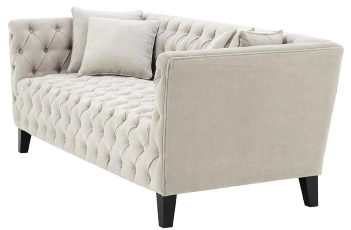 Luxus Chesterfield Wohnzimmer Sofa mit 4 Kissen Sandfarben / Schwarz 217 x 92 x H. 78 cm - Luxus Möbel