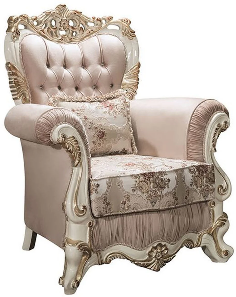 Luxus Barock Wohnzimmer Set Rosa / Weiß / Gold - 2 Sofas & 2 Sessel & 1 Couchtisch - Prunkvolle Möbel im Barockstil