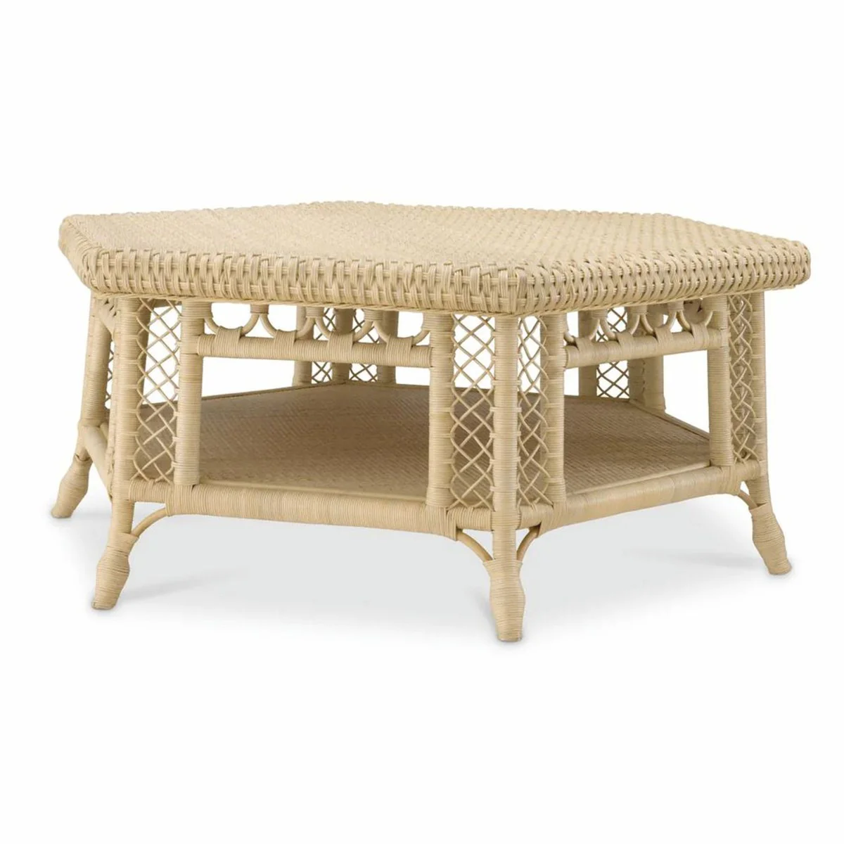 Luxus Rattan Couchtisch Naturfarben 120 x 105 x H. 50 cm - Wohnzimmer Möbel