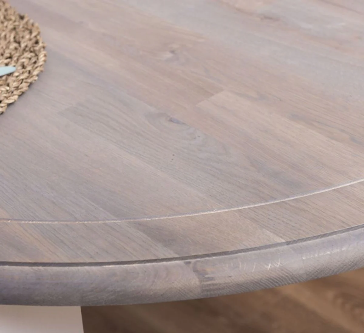 Landhausstil Esstisch Grau / Weiß 160 x 120 x H. 78 cm - Ovaler massivholz Küchentisch mit Eichenholz Tischplatte - Esszimmer Möbel im Landhausstil