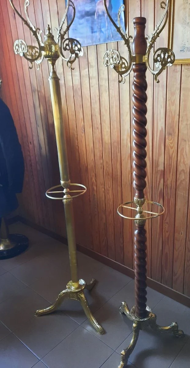 Luxus Barock Garderobenständer Braun / Gold H. 177 cm - Barock Kleiderständer - Garderoben Möbel im Barockstil - Barock Möbel - Barock Interior - Luxus Qualität - Made in Italy