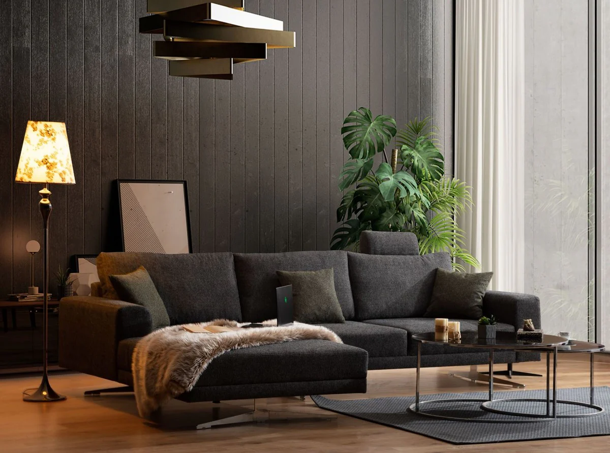 Luxus Ecksofa Grau / Silber 310 x 180 x H. 70 cm - Wohnzimmer Sofa - Wohnzimmer Möbel - Luxus Möbel - Luxus Einrichtung