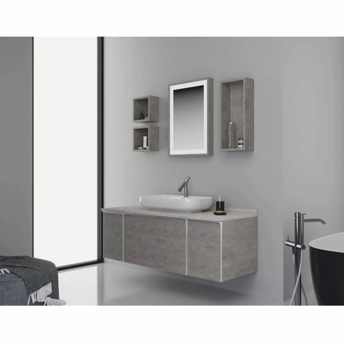 Luxus Badezimmer Set Grau / Silber 142 cm - Badezimmer Möbel