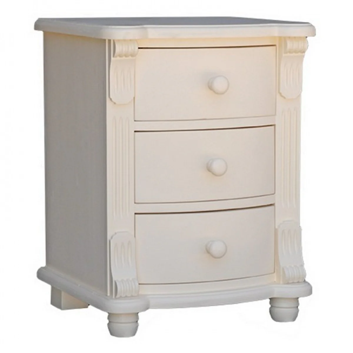 Jugendstil Nacht Schrank Kommode mit 3 Schubladen - Landhaus Shabby Chic Möbel - Massivholz Nachtschränkchen Barock