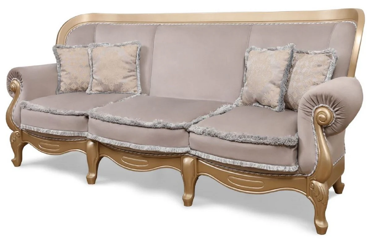 Luxus Barock Wohnzimmer Sofa Grau / Gold - Handgefertigtes Barockstil Sofa - Prunkvolle Luxus Wohnzimmer Möbel im Barockstil - Barock Möbel