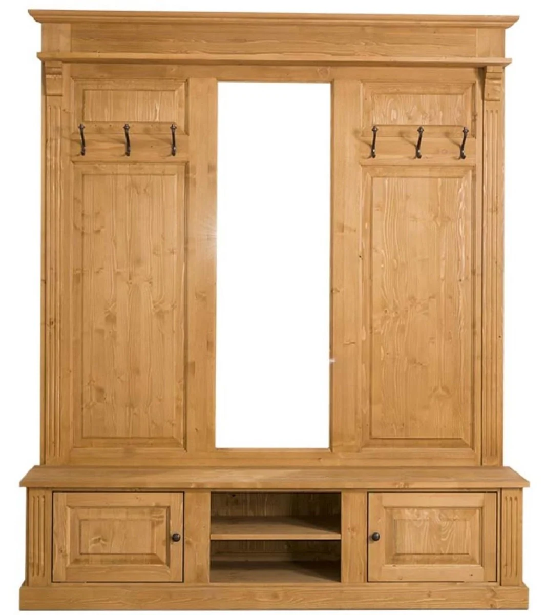 Landhausstil Garderobe Naturfarben 180 x 41 x H. 210 cm - Massivholz Garderobenschrank mit Spiegel - Landhausstil Garderobenmöbel