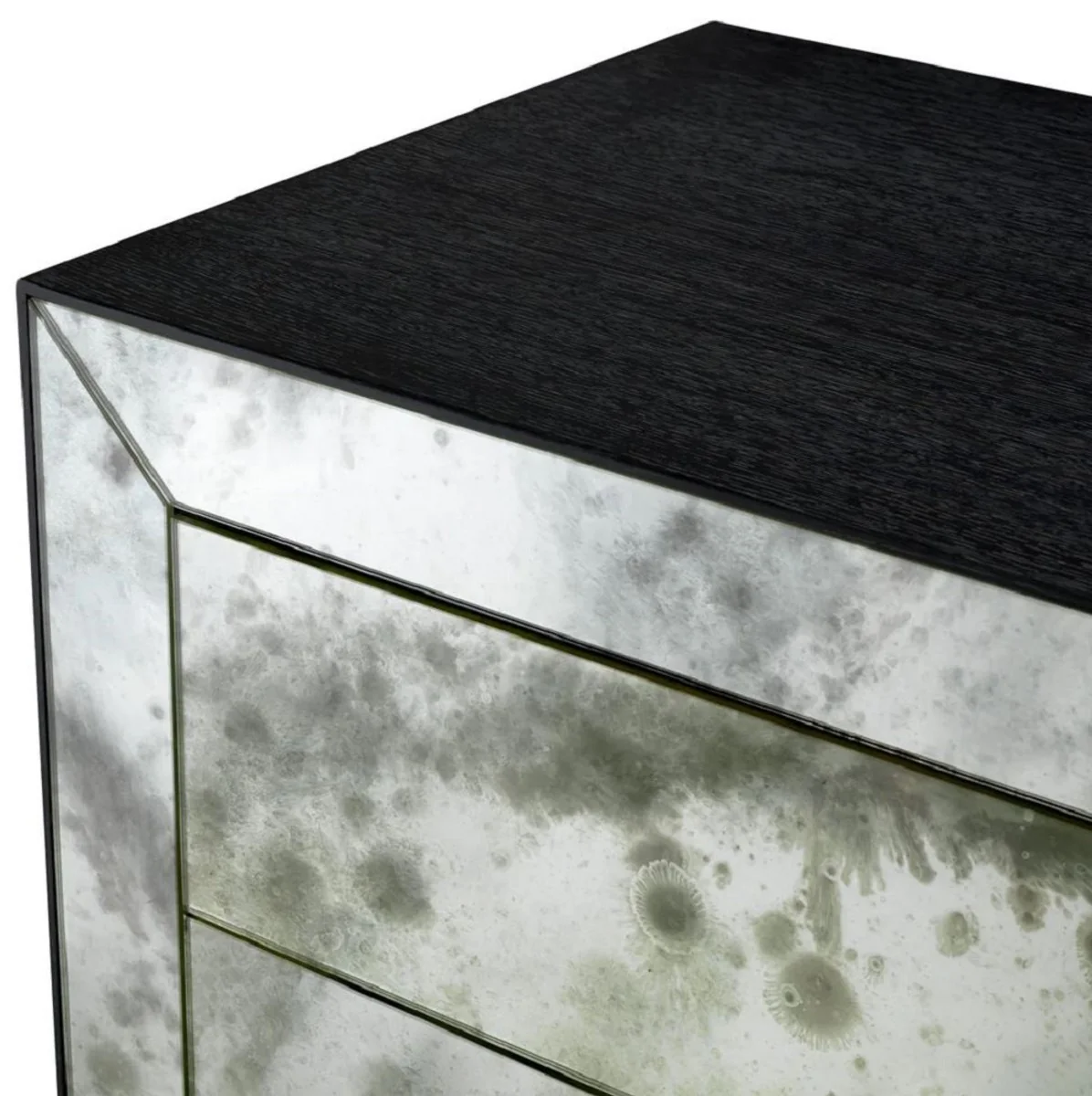 Luxus Nachtkommode mit antikem Spiegelglas Schwarzgrau - Luxus Möbel