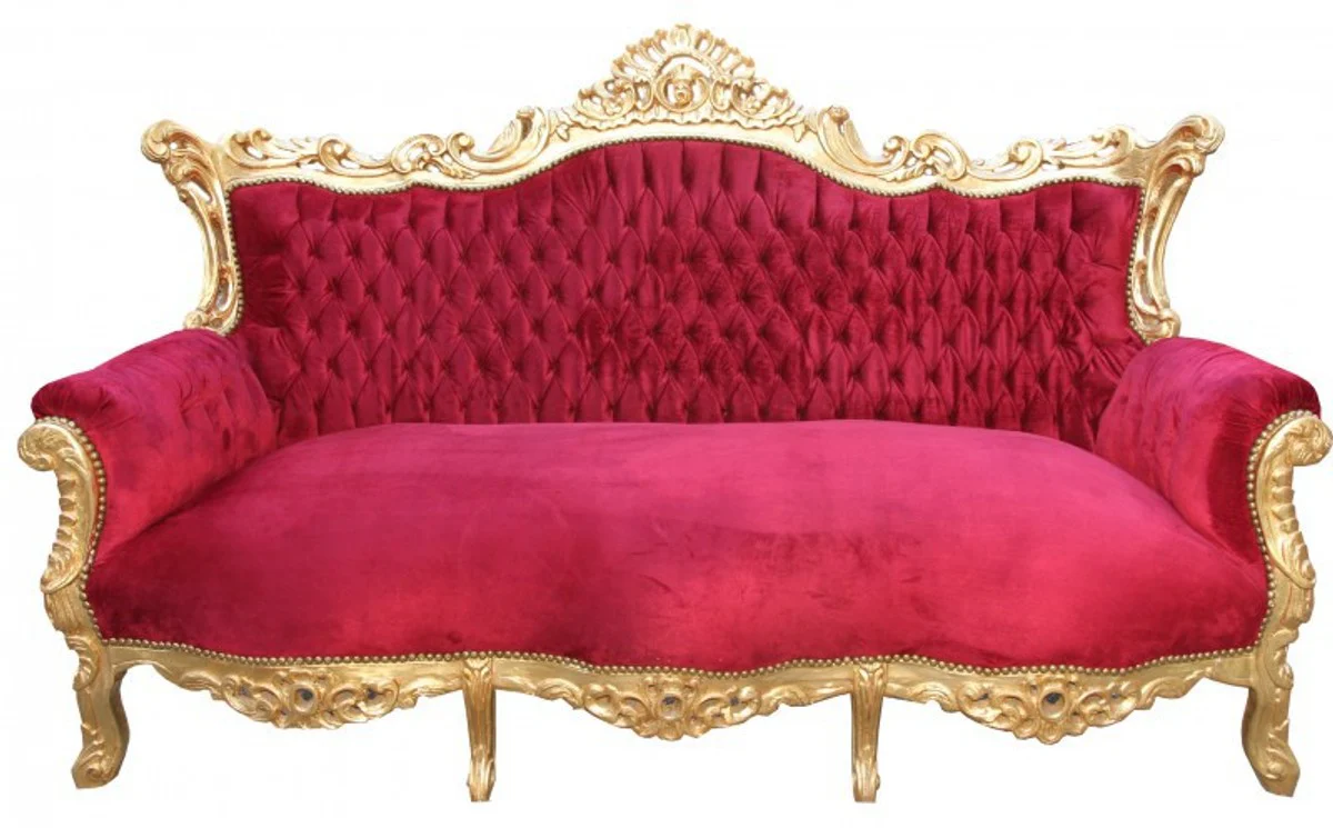 Barock Wohnzimmer Set Master Bordoaux Rot/ Gold - 3er Sofa+2er Sofa + 1 Sessel