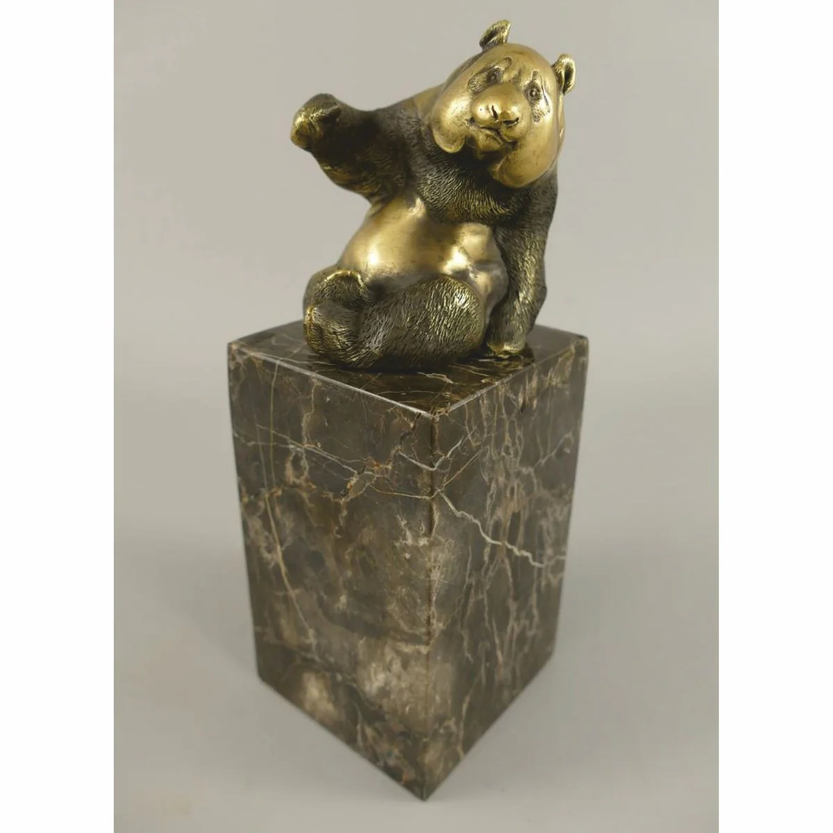Bronze Skulptur Panda Bär Gold / Schwarz H. 21 cm - Bronzefigur