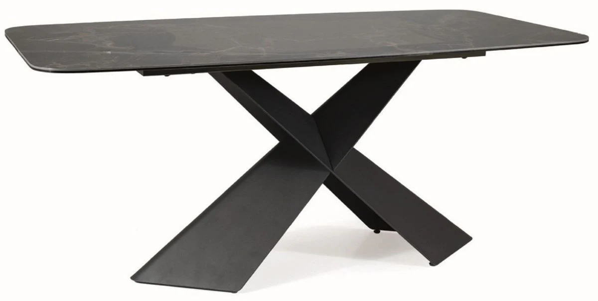 Luxus Esstisch mit gehärteter Glaskeramik Tischplatte Schwarz-Braun / Matt Schwarz 180 x 95 x H. 76 cm - Luxus Küchentisch - Esszimmer Möbel - Luxus Möbel