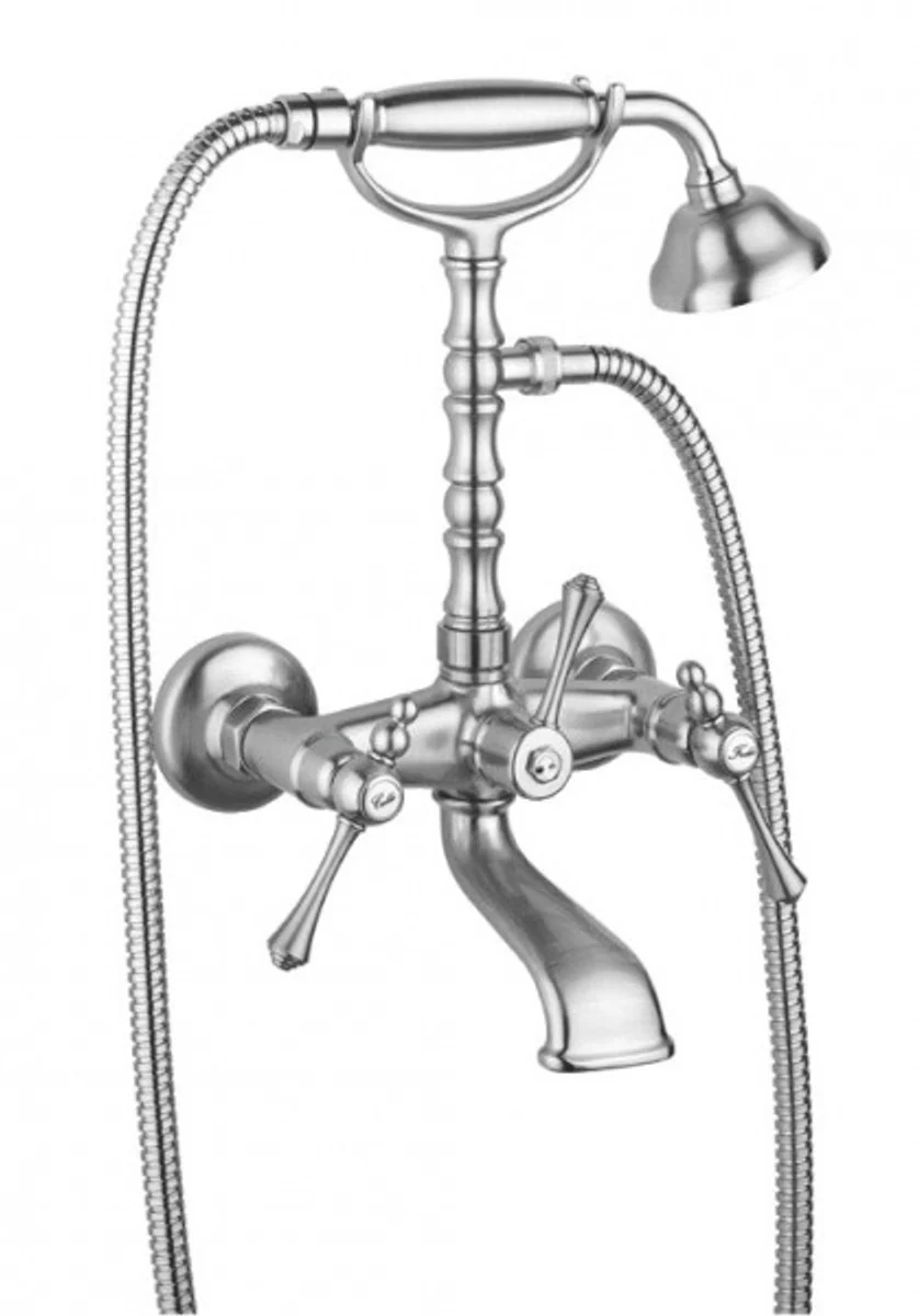 Luxus Bad Zubehör - Jugendstil Wannenbatterie mit Schlauch Handbrause und verstellbarem Wandhalter - Armatur Badewanne- Chrom - Serie Milano - Made in Italy