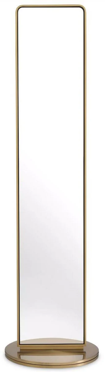 Luxus Standspiegel Messing Ø 55 x H. 200 cm - Freistehender drehbarer doppelseitiger Edelstahl Standspiegel - Schlafzimmer Spiegel - Schlafzimmer Möbel - Luxus Qualität