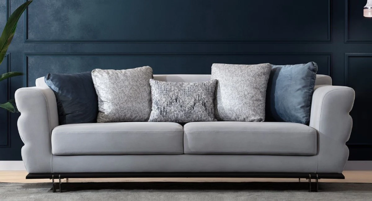 Luxus Sofa Grau / Schwarz 230 x 102 x H. 88 cm - Wohnzimmer Sofa - Hotel Sofa - Wohnzimmer Möbel - Wohnzimmer Einrichtung - Hotel Möbel - Luxus Möbel - Luxus Einrichtung