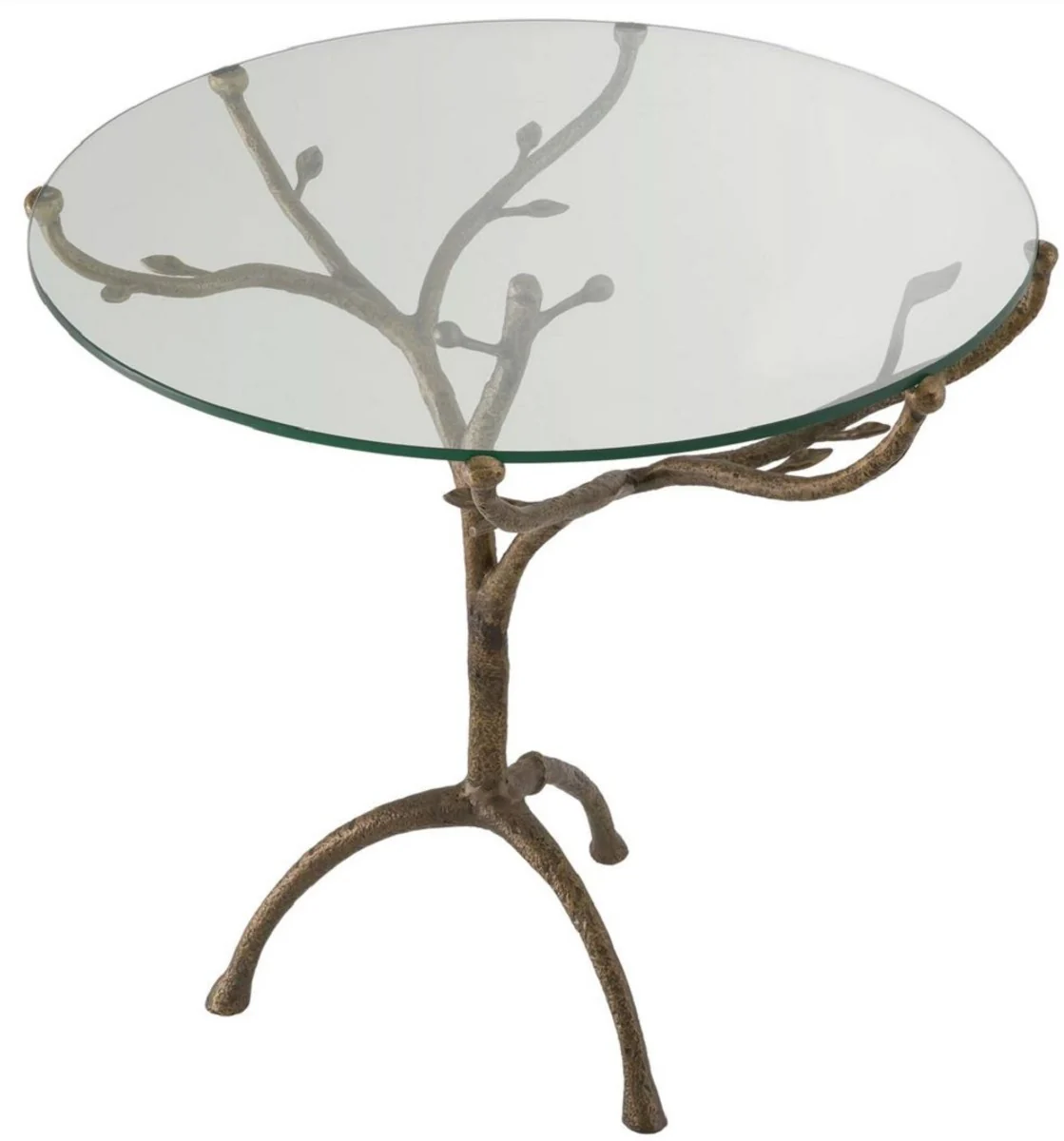 Luxus Beistelltisch Vintage Messingfarben Ø 79,5 x H. 75 cm - Runder Dreibein Messing Tisch mit Glasplatte - Wohnzimmer Möbel - Luxus Möbel