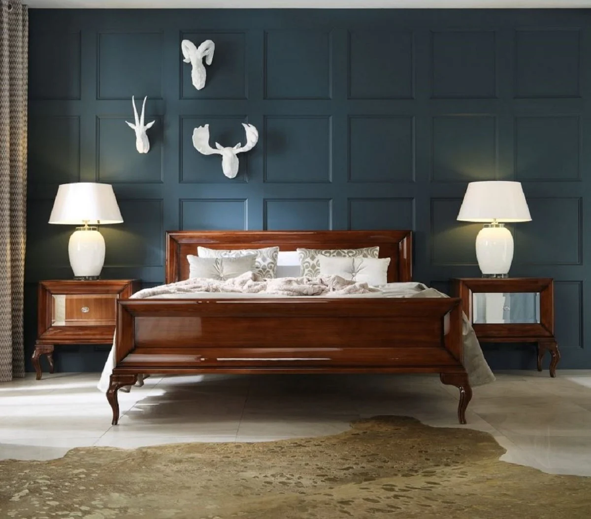 Luxus Art Deco Nachttisch Hochglanz Braun 70 x 42 x H. 65 cm - Verspiegelter Beistelltisch mit Schublade - Luxus Schlafzimmer Möbel - Luxus Art Deco Möbel