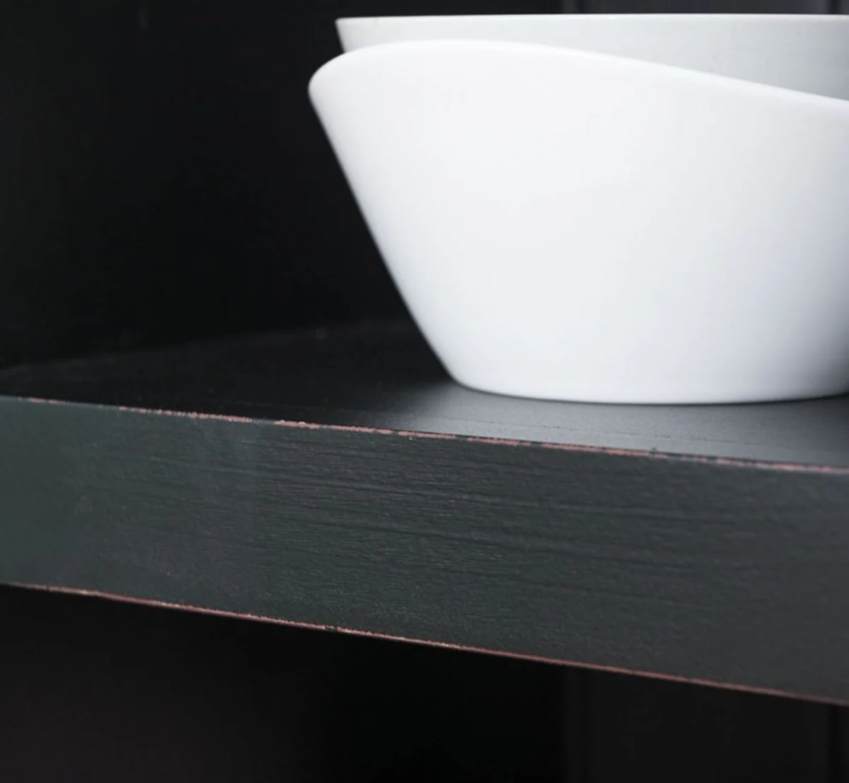 Landhausstil Schrank Antik Schwarz 97 x 40 x H. 210 cm - Massivholz Regalschrank mit 2 Türen und 6 Schubladen - Möbel im Landhausstil