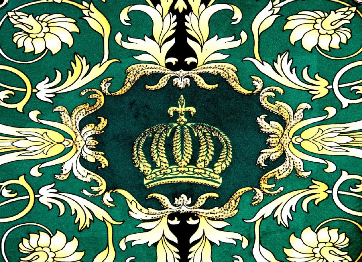 Pompöös by Damen Luxus Handtaschen Set Baroque Flowers mit Krone und Strass Steine Grün / Schwarz / Gold - Pompööse Damen Handtaschen designed by Harald Glööckler