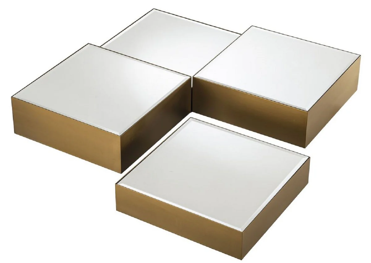 Luxus Edelstahl Couchtisch Set mit Spiegelglas Tischplatten Messingfarben / Schwarz - Wohnzimmer Möbel - Luxus Möbel