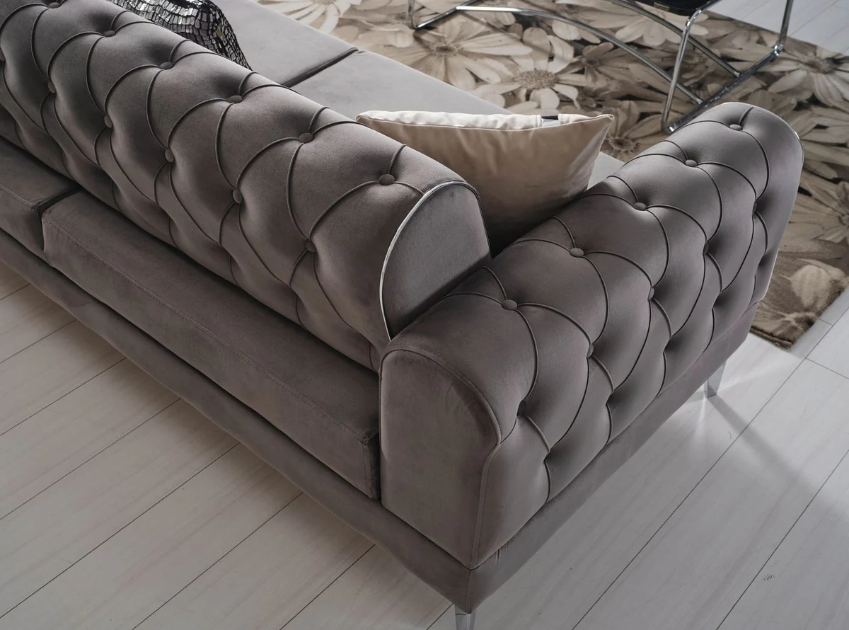 Luxus Schlafsofa Grau / Silber 225 x 95 x H. 83 cm - Wohnzimmer Sofa mit 4 Kissen - Luxus Wohnzimmer Möbel