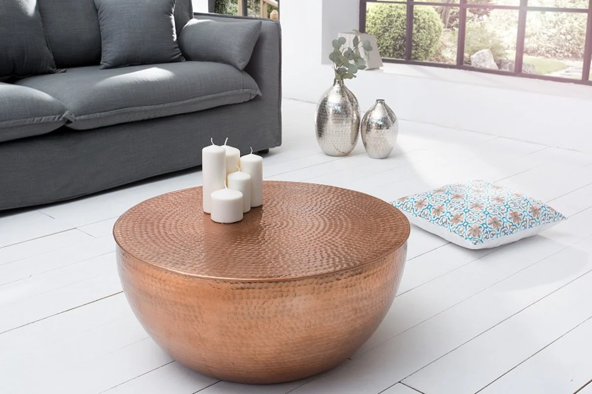 Luxus Couchtisch kupfer 68 cm Aluminium - Wohnzimmer Salon Tisch - Unikat