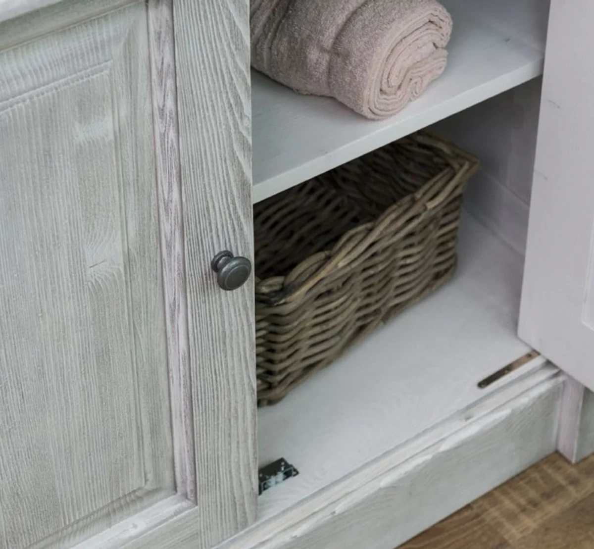 Landhausstil Badezimmer Set Hellgrau / Dunkelgrau - 1 Waschtisch & 1 Wandspiegel - Massivholz Badezimmer Möbel im Landhausstil