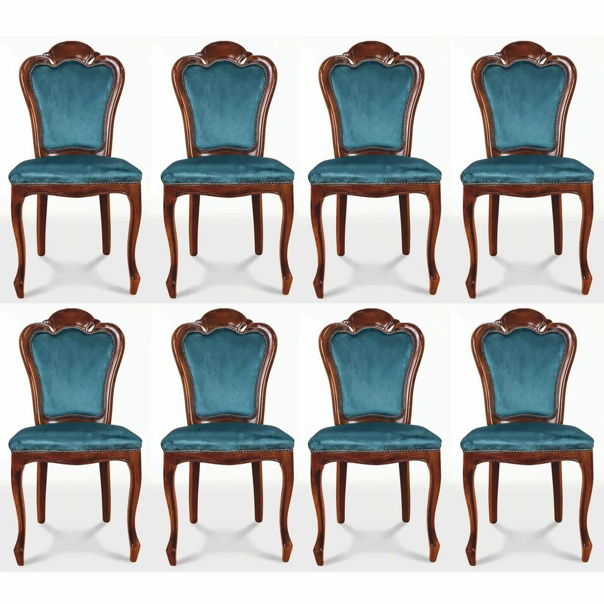 Luxus Barock Esszimmer Stuhl 8er Set Blau / Braun - Barock Möbel