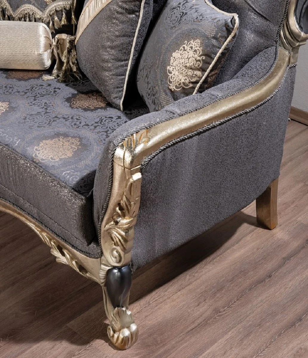 Luxus Barock Sofa Lila / Antik Gold / Schwarz - Barockstil Wohnzimmer Sofa mit elegantem Muster - Luxus Wohnzimmer Möbel im Barockstil - Barock Möbel - Barock Einrichtung