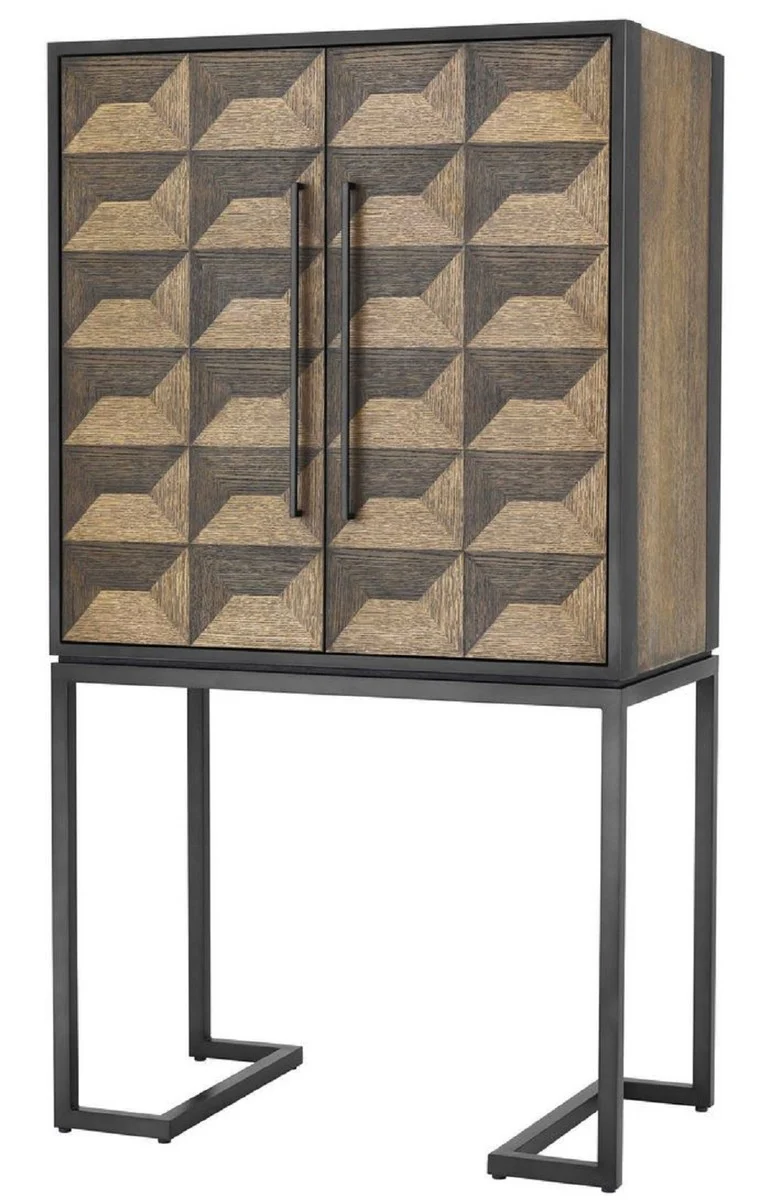 Luxus Weinschrank mit 2 Türen Braun / Dunkelbraun / Schwarz 95 x 58 x H. 168,5 cm - Barmöbel - Luxus Qualität