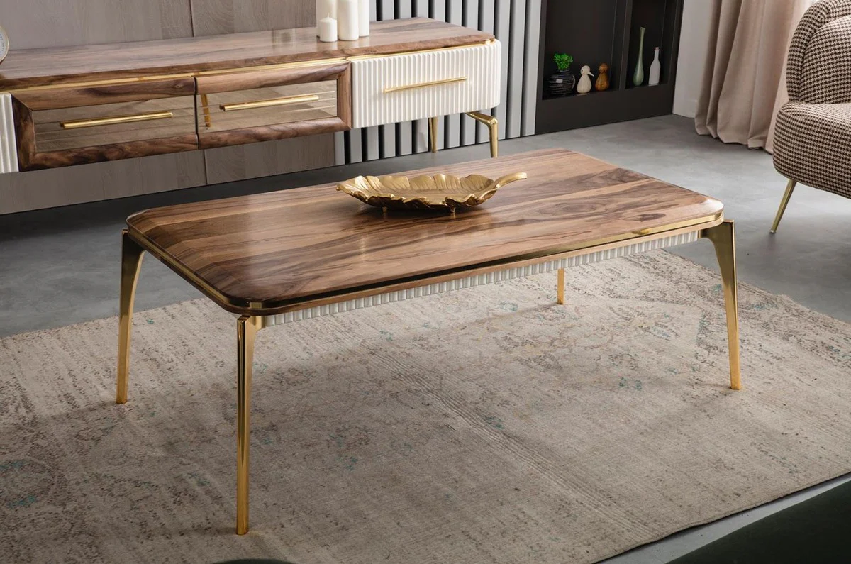 Luxus Art Deco Couchtisch Braun / Gold 117 x 62 x H. 45 cm - Eleganter Wohnzimmertisch - Art Deco Wohnzimmer Möbel