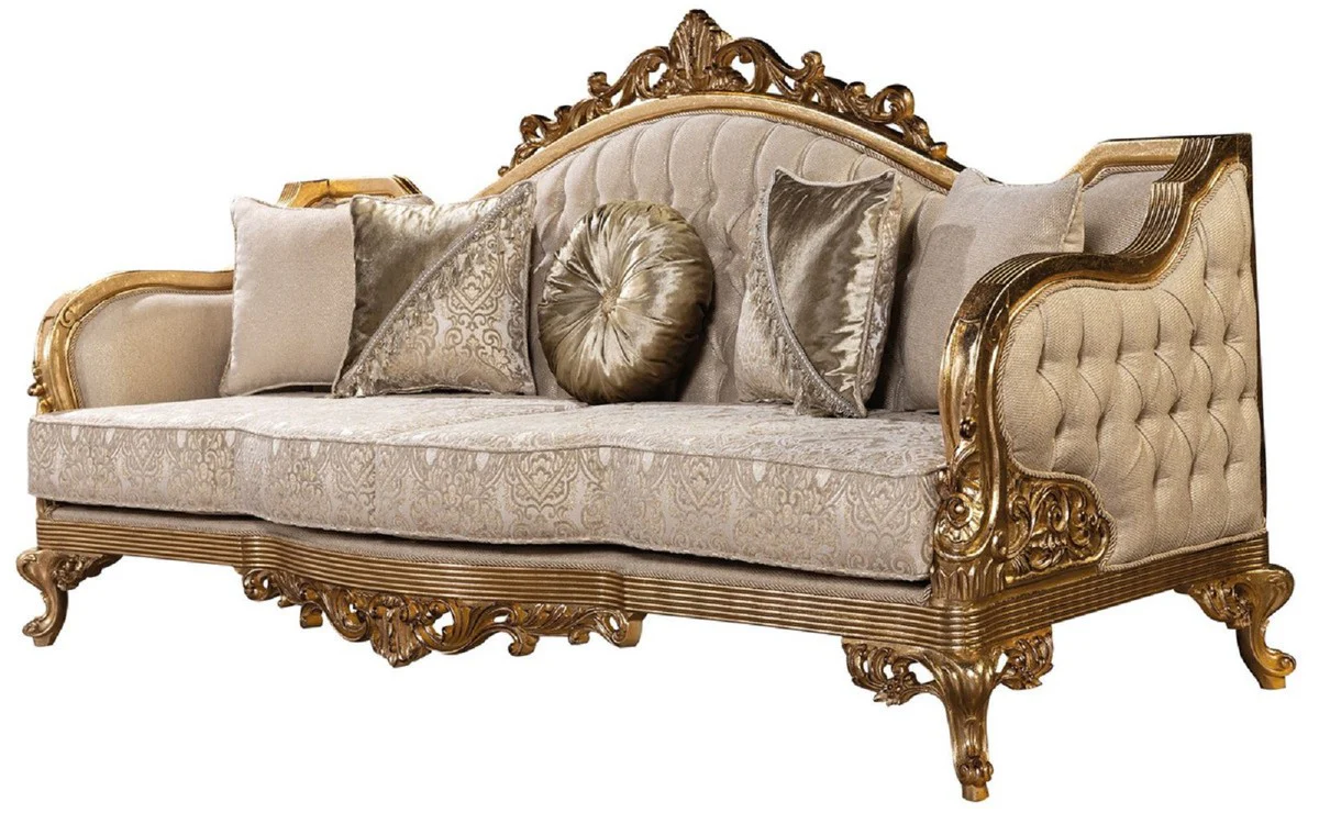 Luxus Barock Wohnzimmer Set Gold / Antik Gold - 2 Barock Sofas & 2 Barock Sessel & 1 Barock Couchtisch - Luxus Wohnzimmer Möbel im Barockstil - Barock Möbel - Edel & Prunkvoll