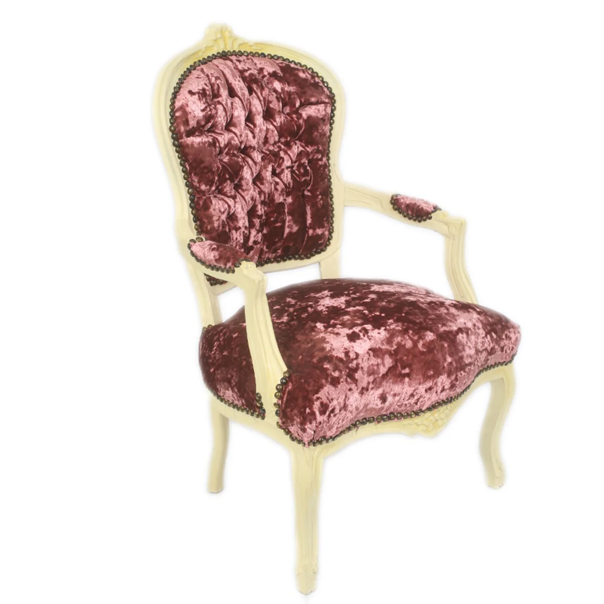 Barock Salon Stuhl Bordeaux Velour Stoff / Creme - Antik Design Möbel