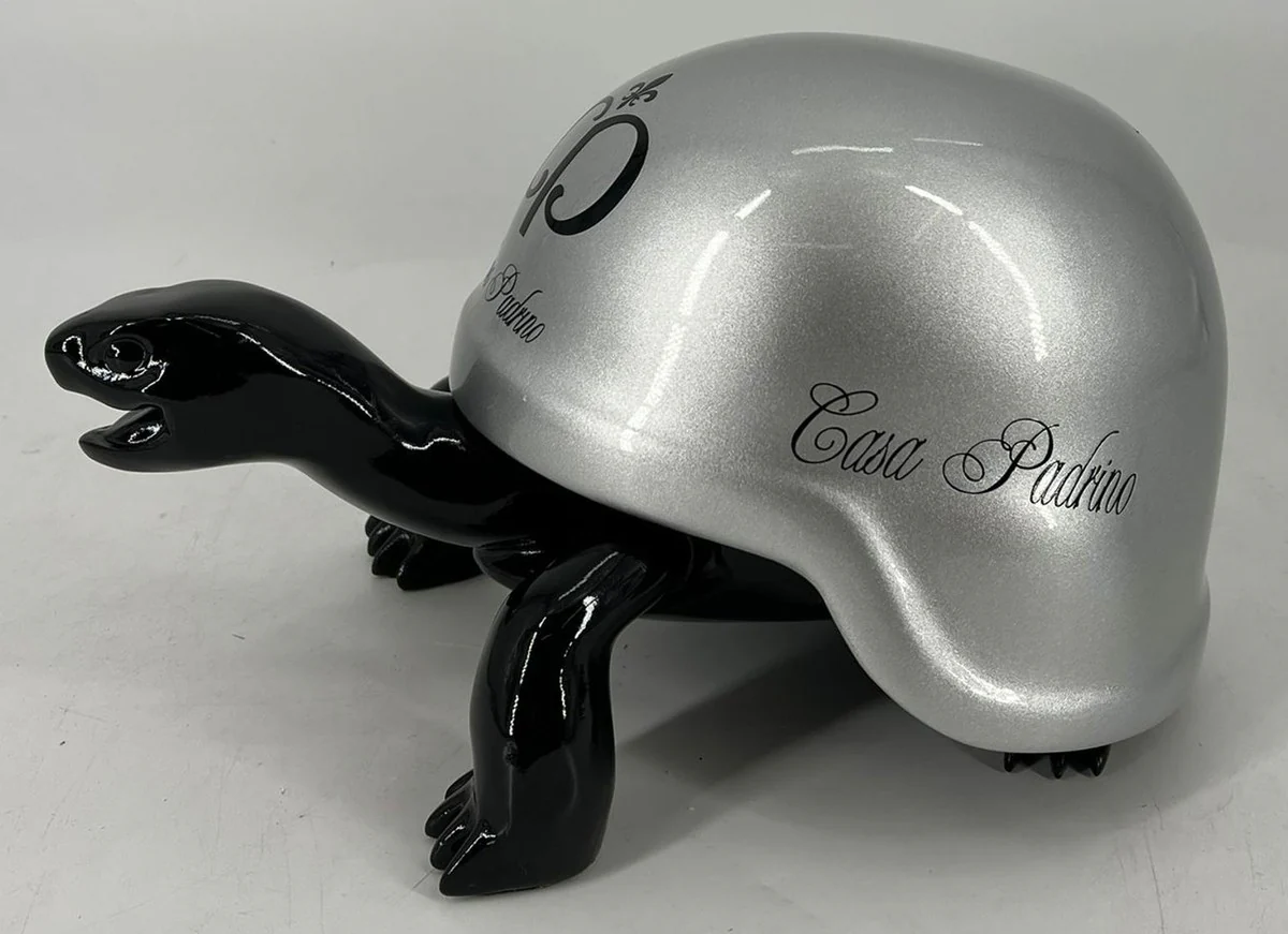 Luxus Deko Figur Schildkröte Schwarz / Silber 40 cm - Deko Accessoires