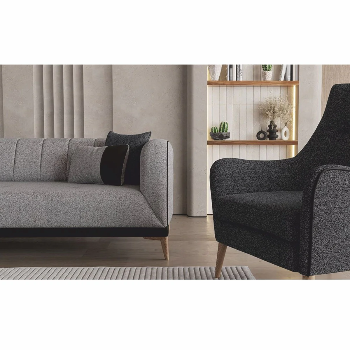 Luxus Schlafsofa mit verstellbarer Rückenlehne Grau / Schwarz / Naturfarben 229 cm
