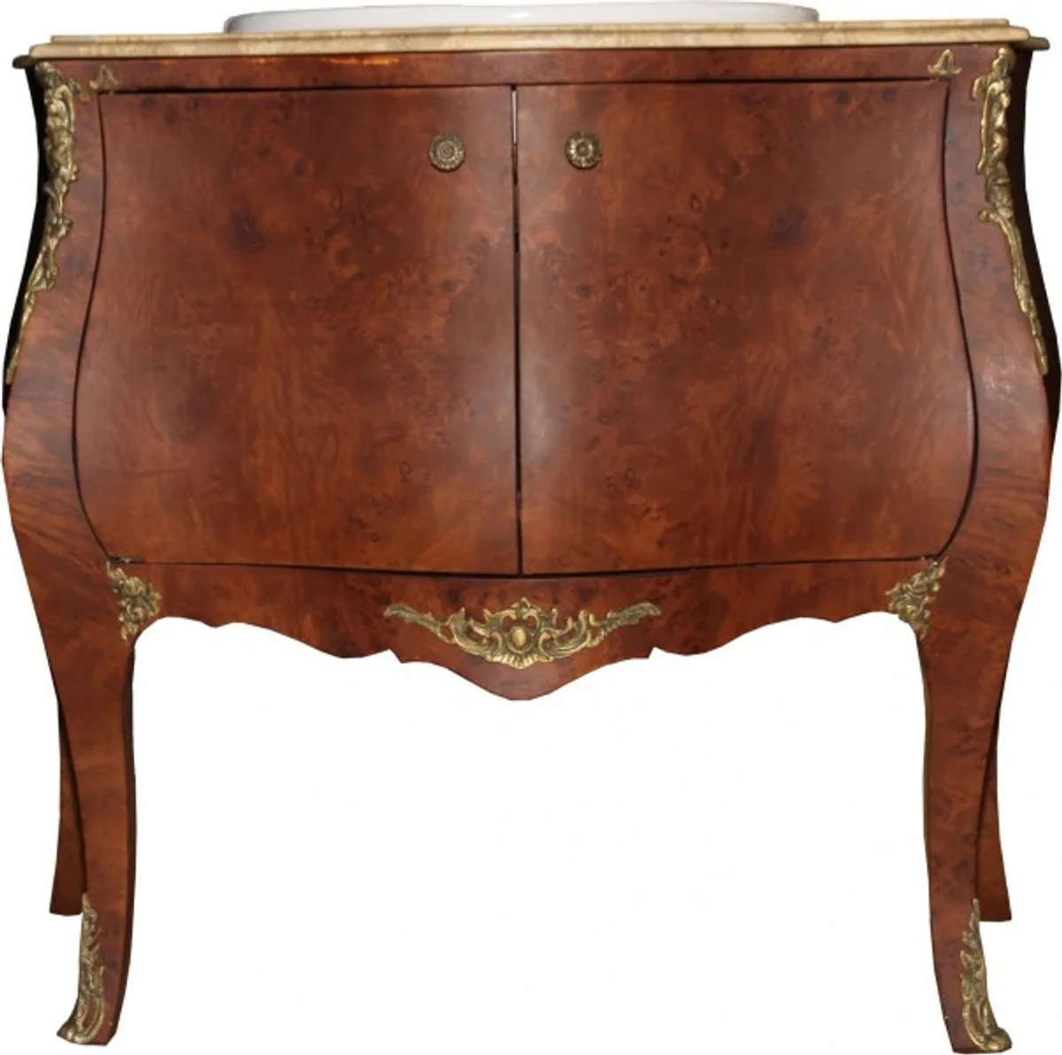 Barock Waschtisch Braun mit cremfarbiger Marmorplatte - Barock Badezimmermöbel