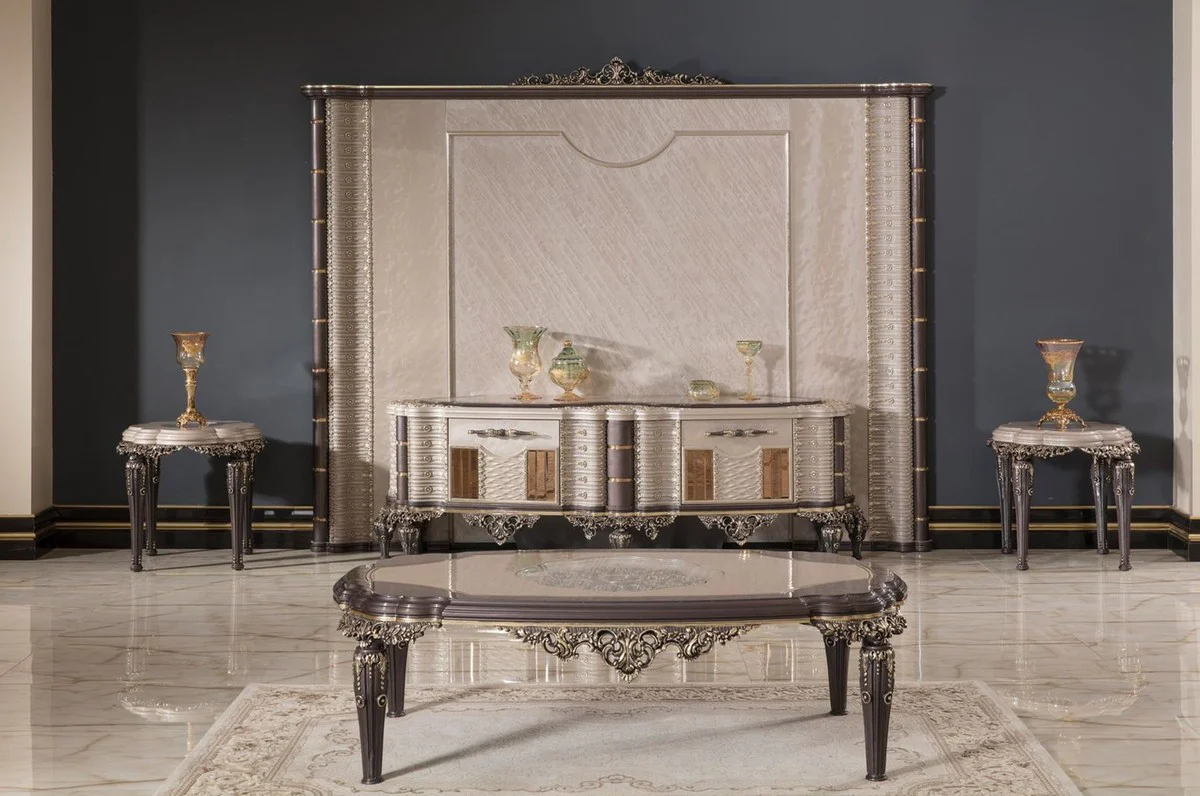 Luxus Barock Beistelltisch Grau / Braun / Gold H. 60 cm - Barock Möbel