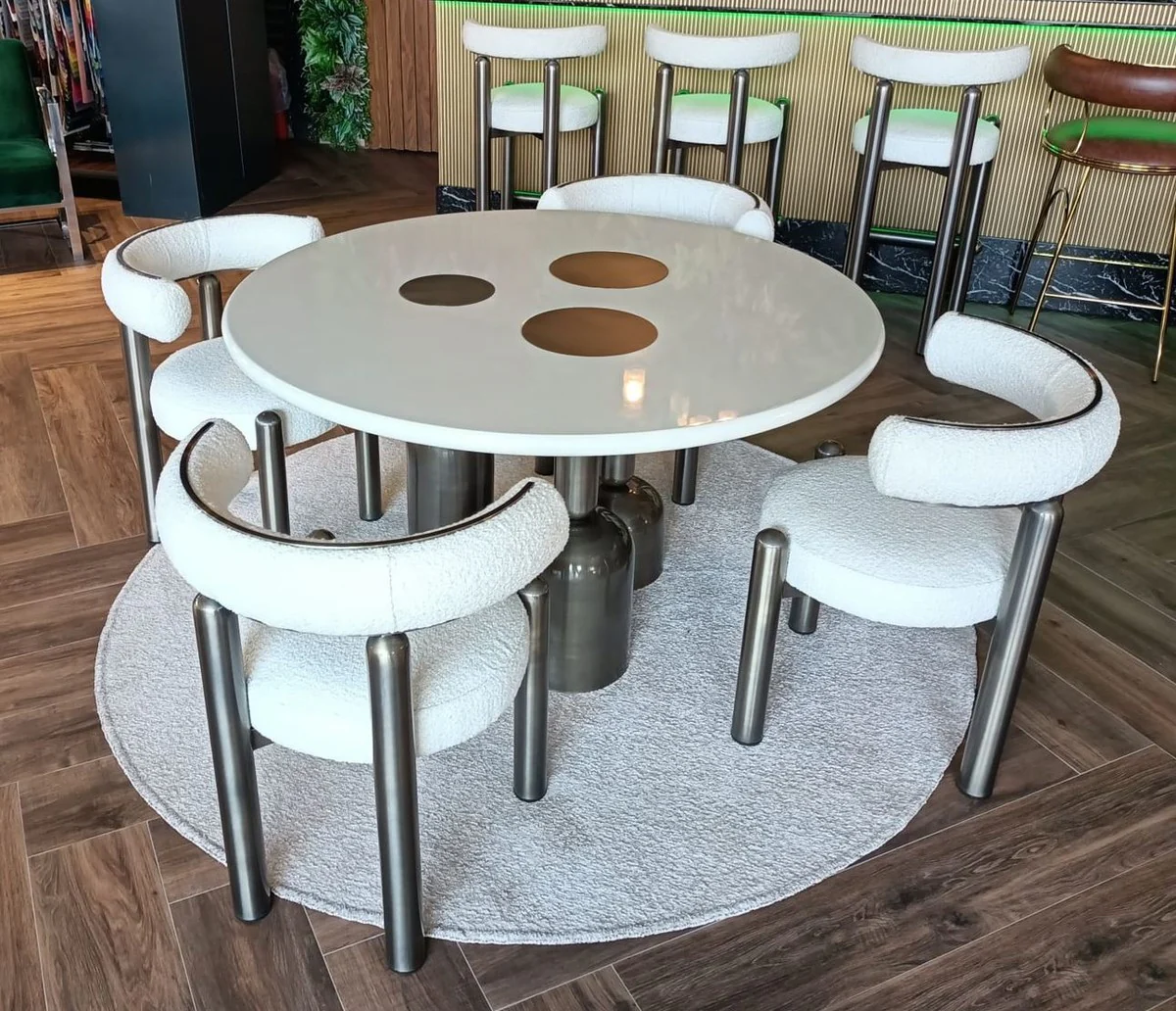 Luxus Esszimmer Stuhl mit gebogener Rückenlehne Weiß / Grau - Esszimmer Möbel