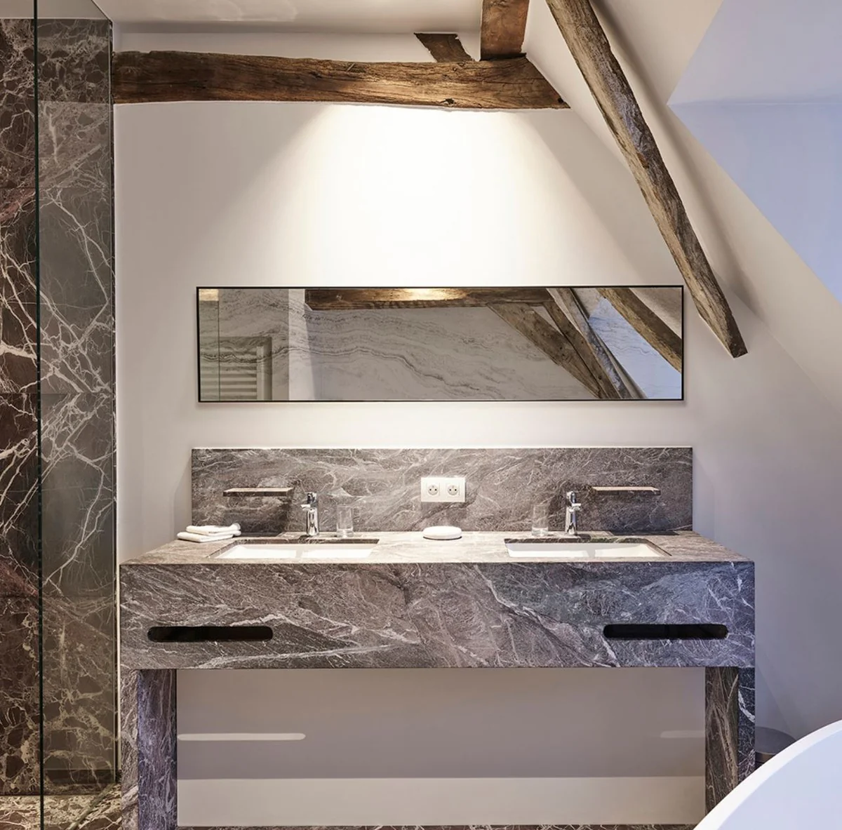 Designer Wandspiegel Schwarz 41 x 2 x H. 174 cm - Wohnzimmer Spiegel - Schlafzimmer Spiegel - Badezimmer Spiegel - Garderoben Spiegel - Luxus Kollektion