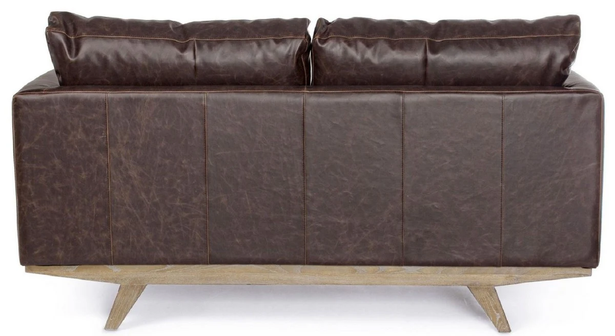 Luxus Kunstleder 2er Sofa Dunkelbraun / Naturfarben 155 x 90 x H. 82 cm - Wohnzimmer Sofa - Wohnzimmer Möbel - Kunstleder Möbel - Luxus Möbel - Luxus Einrichtung