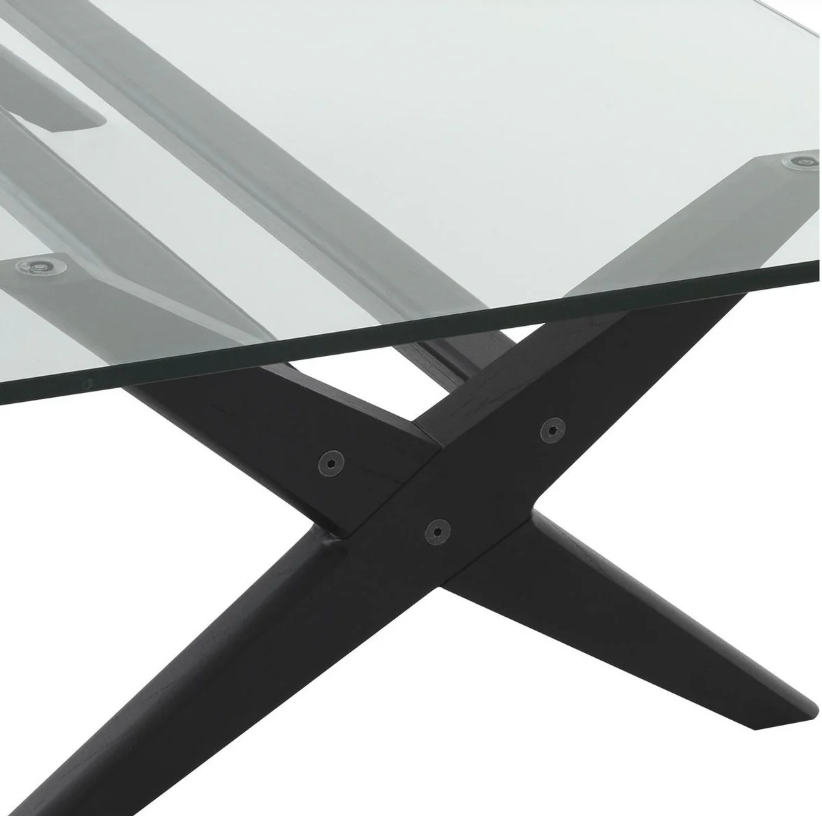 Luxus Couchtisch Schwarz 160 x 80 x H. 40,5 cm - Rechteckiger Massivholz Wohnzimmertisch mit Glasplatte - Luxus Wohnzimmer Möbel