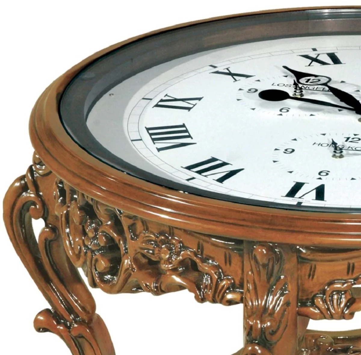 Luxus Barock Couchtisch mit Uhr Braun - Prunkvoller Barockstil Cocktailtisch - Barock Möbel - Barock Interior - Edel & Prunkvoll - Luxus Qualität - Made in Italy