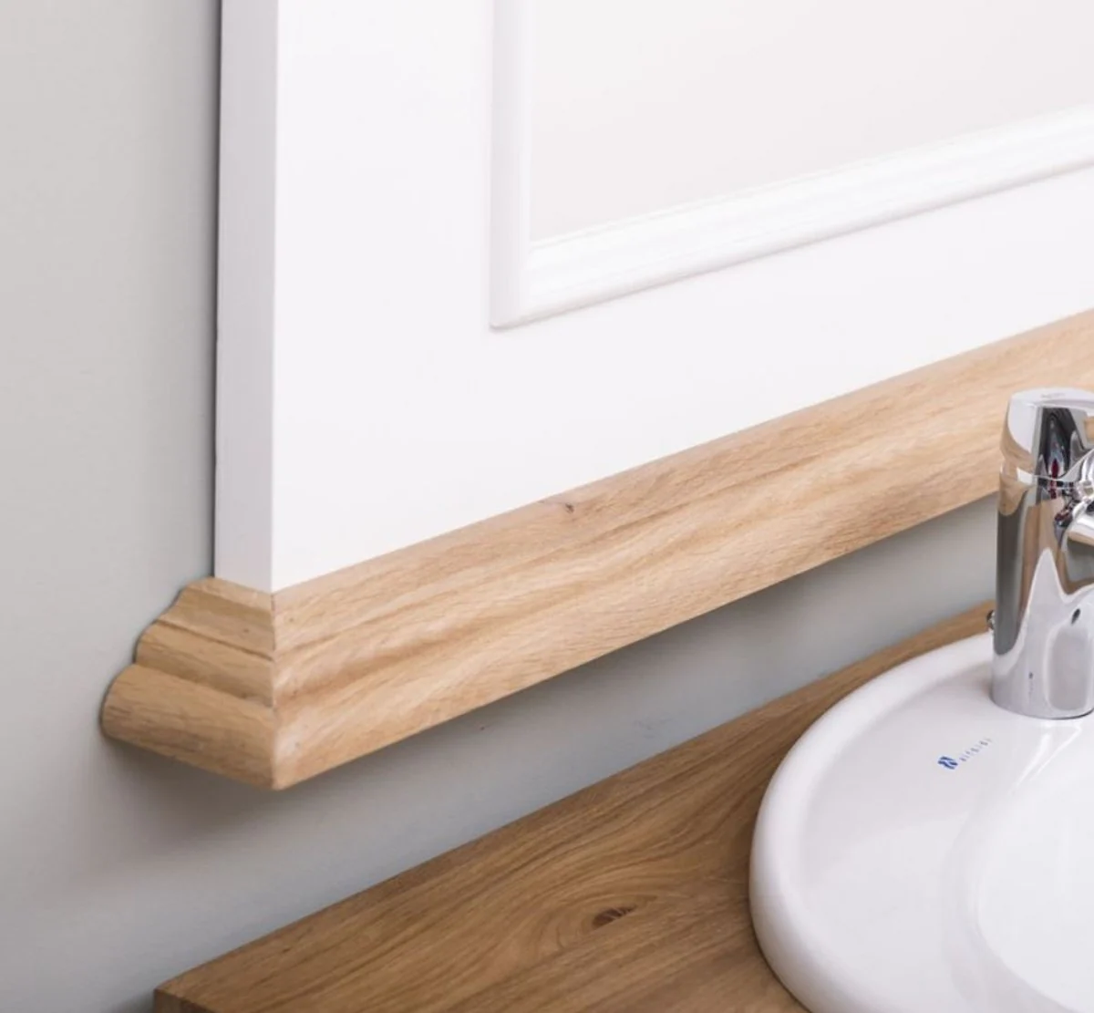 Landhausstil Badezimmer Set Weiß / Naturfarben - 1 Doppelwaschtisch & 1 Wandspiegel - Massivholz Badezimmermöbel im Landhausstil