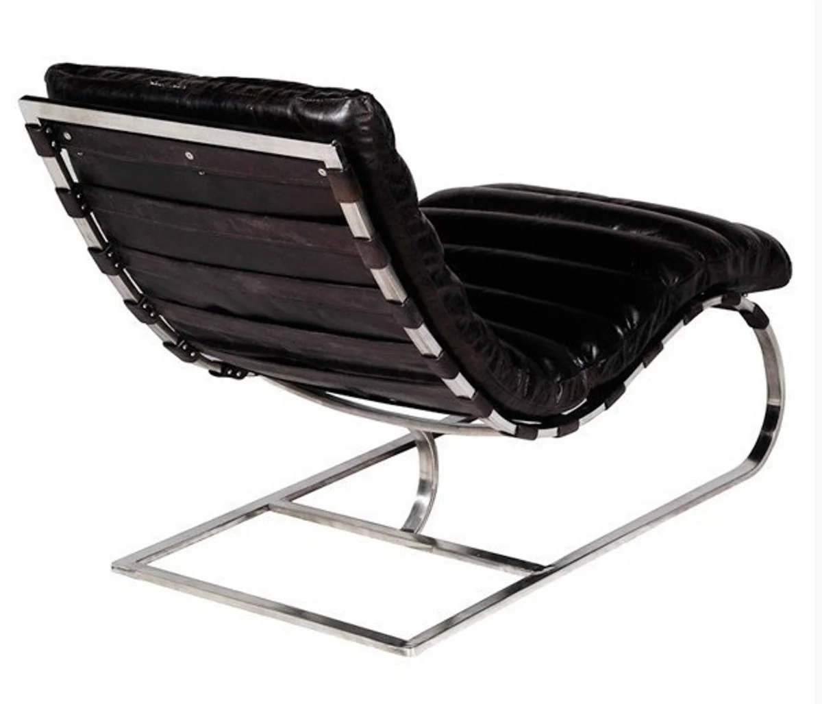 Luxus Echtleder Vintage Liege / Sessel Schwarz - Leder Sessel Art Deco Lounge Relax Sessel