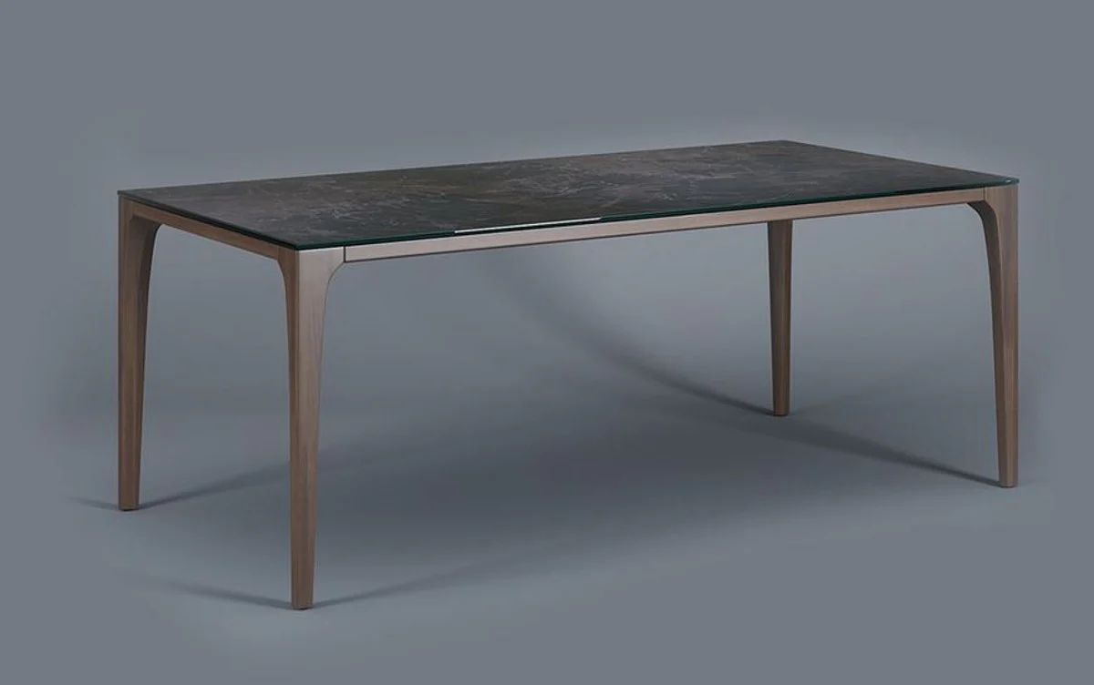 Luxus Designer Esstisch mit Glasplatte in Halb Edelstein Optik - High Class Esszimmer Tisch