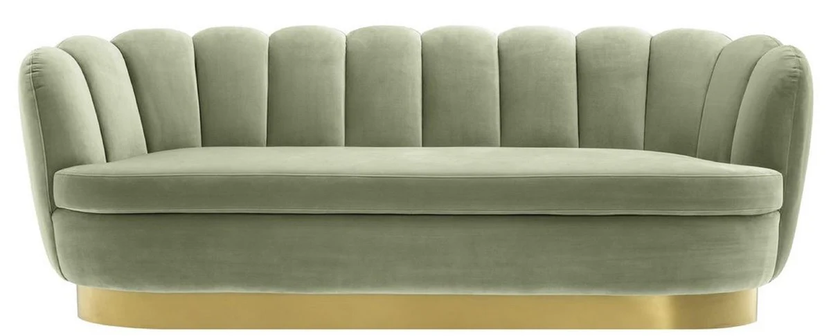 Luxus Samt Sofa Pistaziengrün / Messingfarben 225 x 90 x H. 80 cm - Wohnzimmer Sofa - Luxus Qualität