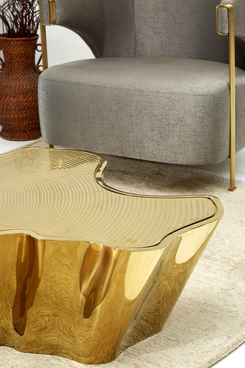 Luxus Couchtisch Gold 127 x 90 x H. 30 cm - Edelstahl Wohnzimmertisch - Luxus Wohnzimmer & Hotel Möbel