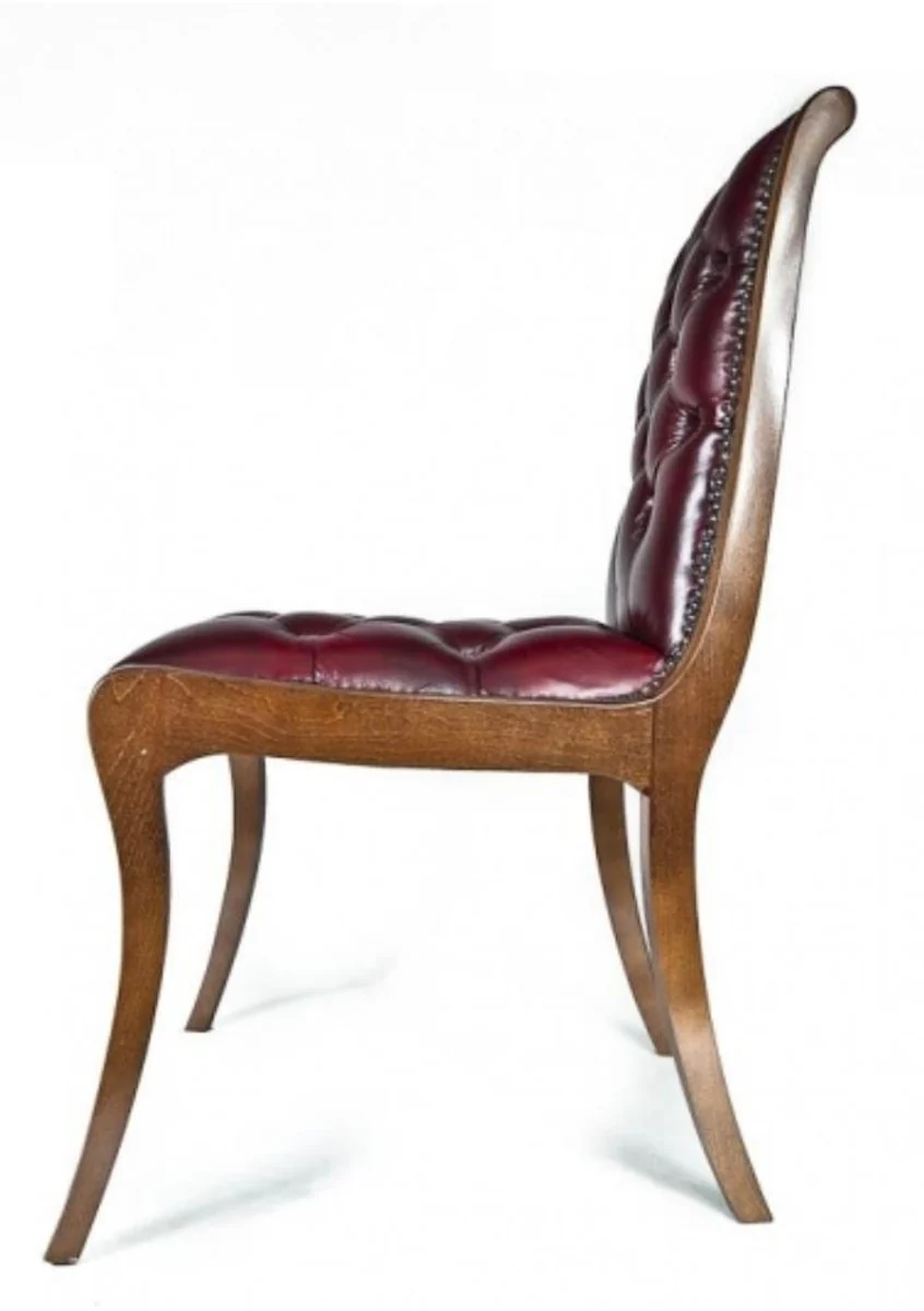 Echtleder Esszimmerstuhl Weinrot / Braun 50 x 47 x H. 95 cm - Luxus Möbel