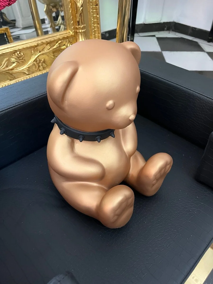 Dekofigur Teddybär Gold 31 cm – Skulptur mit schwarzem Halsband **EB**