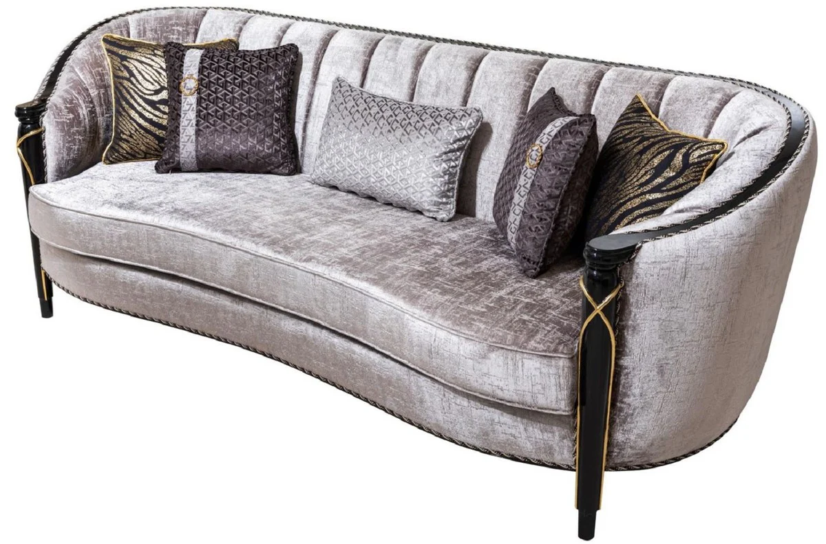 Luxus Barock Wohnzimmer Sofa Silber / Schwarz / Gold 245 cm