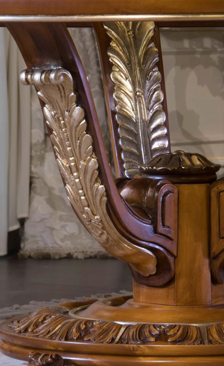 Luxus Barock Esstisch Hellbraun / Braun / Gold - Verschiedene Größen - Prunkvoller Massivholz Esszimmertisch - Hotel Restaurant Schloss Möbel - Luxus Qualität - Made in Italy