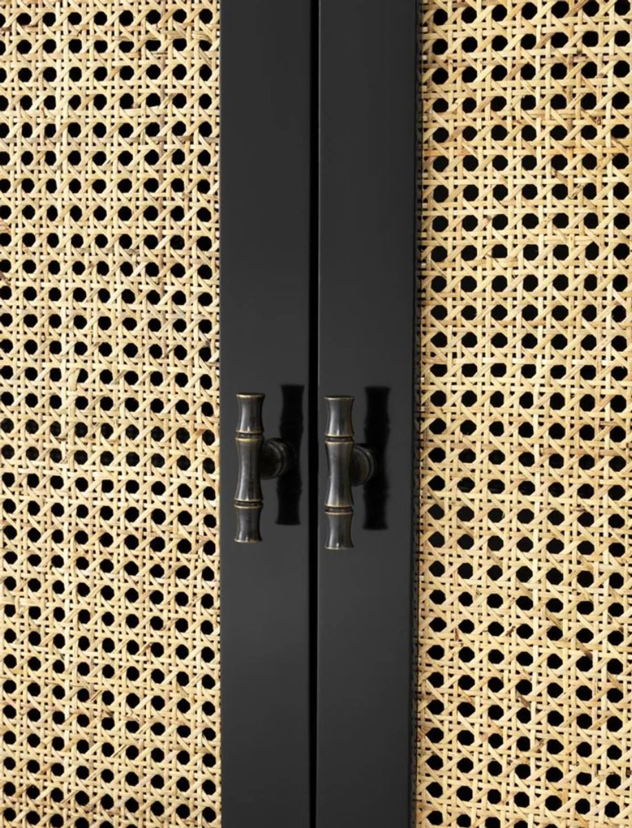 Luxus Kommode Schwarz / Naturfarben 200 x 56 x H. 92,5 cm - Limited Edition